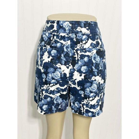 The Limited Women’s Floral Print Flat‎ Front Chino Shorts Blue White Size 14 - Picture 6 of 13